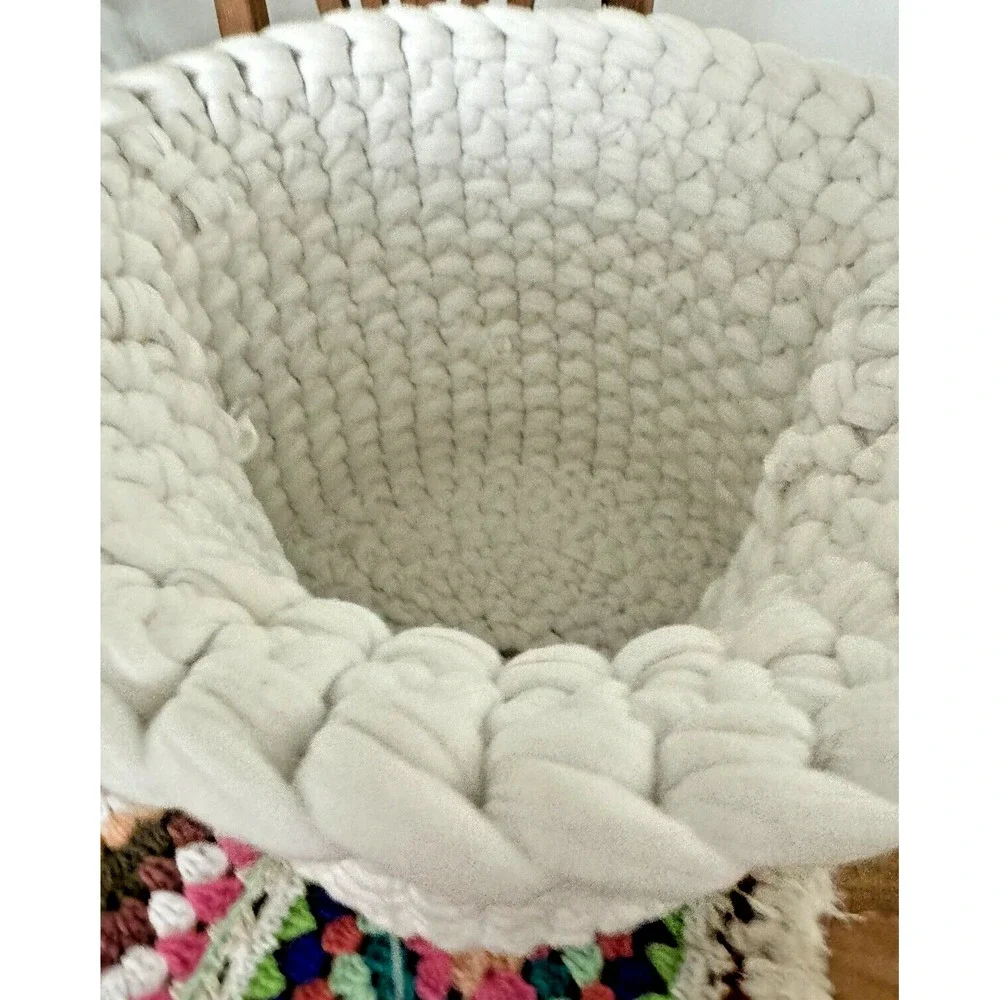 NWT Handmade Chunky Cotton Crochet Basket Storage Bin White 14